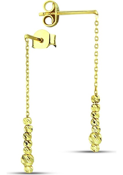 14 Ayar Altın Toptop Sallantılı Zincir Küpe