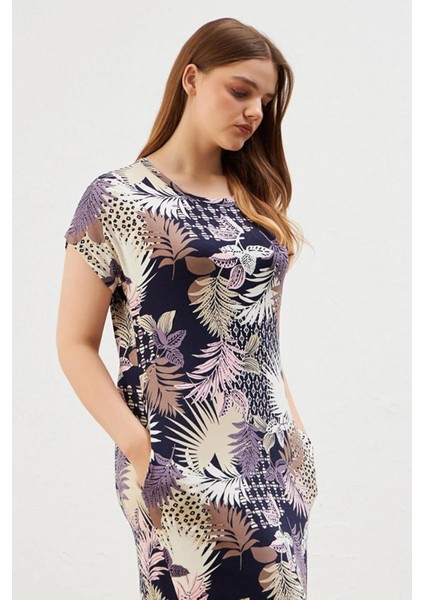 Kadın Büyük Beden Örme Elbise Siyah-Lila-BGE34 fiyatları