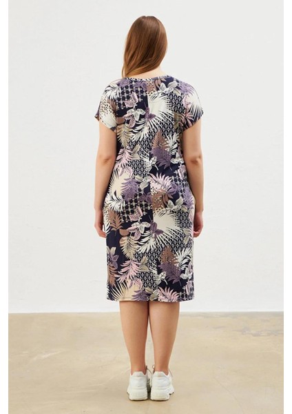 Kadın Büyük Beden Örme Elbise Siyah-Lila-BGE34 fırsatları