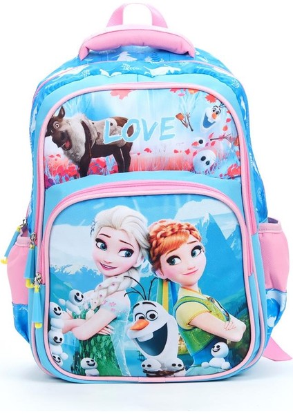 Mavi Love Elsa Anna Okul Çantası + Beslenme + Kalemlik + Frozen Sırt Çantası Atcık Çanta