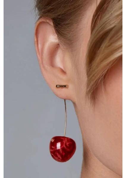 Tatlı Kırmızı Uzun Saplı Kiraz Küpe modelleri