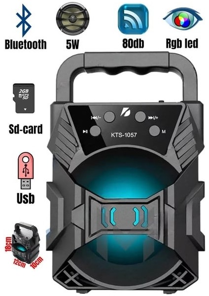 Polygold KTS1057 H.kart ve USB Girişli Işıklı Radyolu  Bluetooth Hoparlör