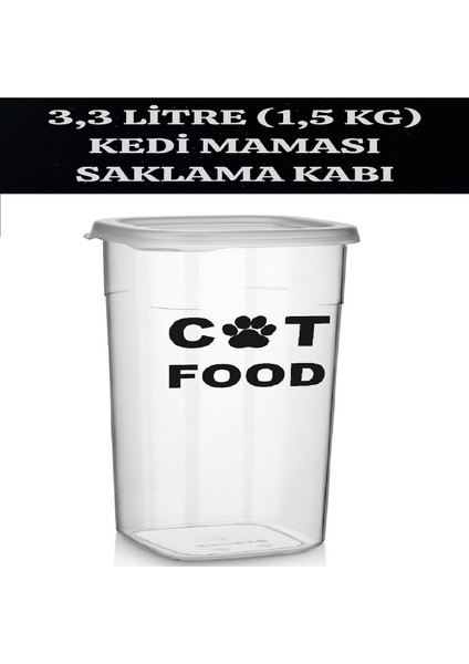 Kedi Maması Saklama Kabı 3,3 Litre ( 1,5 kg ) Sızdırmaz Hava Almaz Kedi Mama Saklama Kabı Yeni Ürün