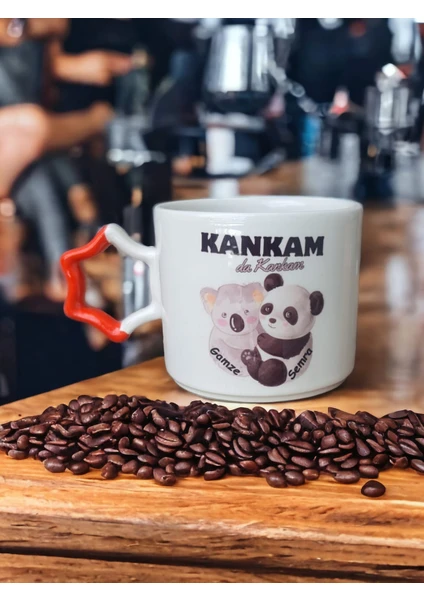 İki Seramik Kişiselleştirilebilir Kankam Da Kankam Koala ve Panda Baskılı Turuncu O Kupa Bardak / Mug - Çay & Kahve Fincanı