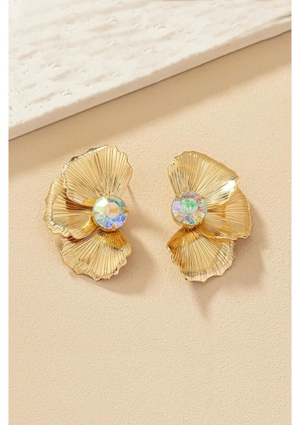 Yarım Çiçek Modelli Zarif Gold Kadın Çivi Küpe indirimleri