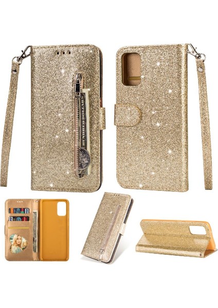 Samsung Galaxy Için Fermuarlı Cebi Durumda A52S 5g Glitter Cüzdan Kılıf Kart Pu (Yurt Dışından)
