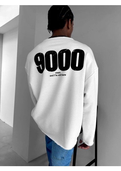 Abluka Online Oversize Geniş Yakalı Baskılı Sweatshirt Beyaz