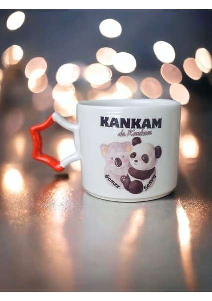 İki Seramik Kişiselleştirilebilir Kankam Da Kankam Koala ve Panda Baskılı Turuncu O Kupa Bardak / Mug - Çay & Kahve Fincanı