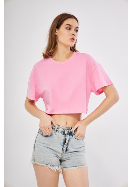 Oversize Pembe Crop T-Shirt - BGB17