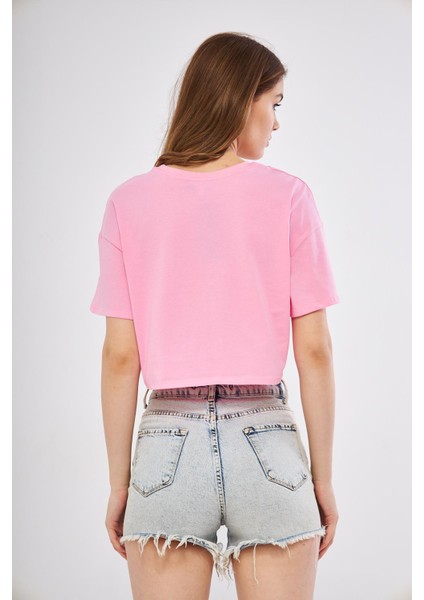 Oversize Pembe Crop T-Shirt - BGB17