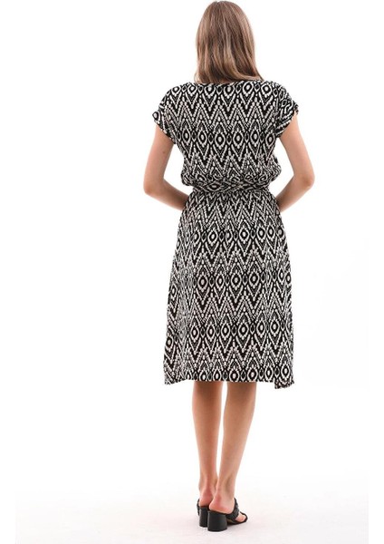 Kadın Beli Lastikli Viskon Elbise Siyah-Beyaz - BGE41 fiyatları