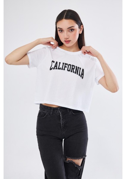 California Baskılı Crop T-Shirt - BGB20