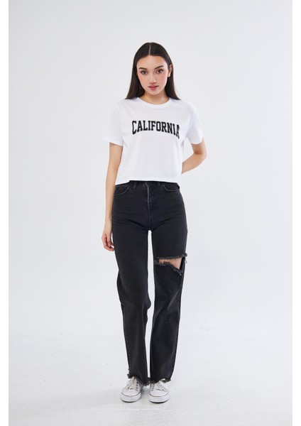 California Baskılı Crop T-Shirt - BGB20