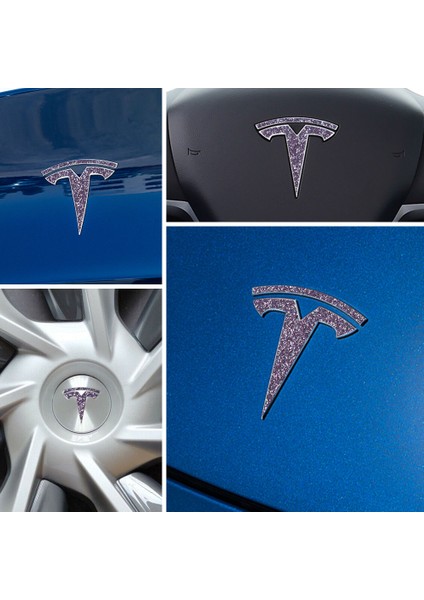 Tesla Model Y Özel Kesim Logo Seti - Direksiyon Ön Arka Jantlar ve Sensörler Için 8'lu Tesla Logo Sticker Seti ( Simli Mor )
