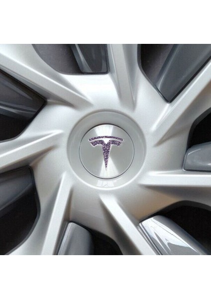 Tesla Model Y Özel Kesim Logo Seti - Direksiyon Ön Arka Jantlar ve Sensörler Için 8'lu Tesla Logo Sticker Seti ( Simli Mor )