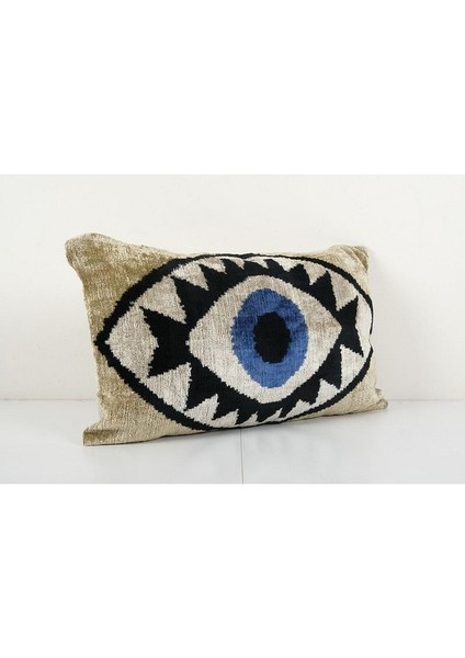 Beyaz Renkli Göz Desenli Kadife Ikat Yastık Kılıfı fiyatları