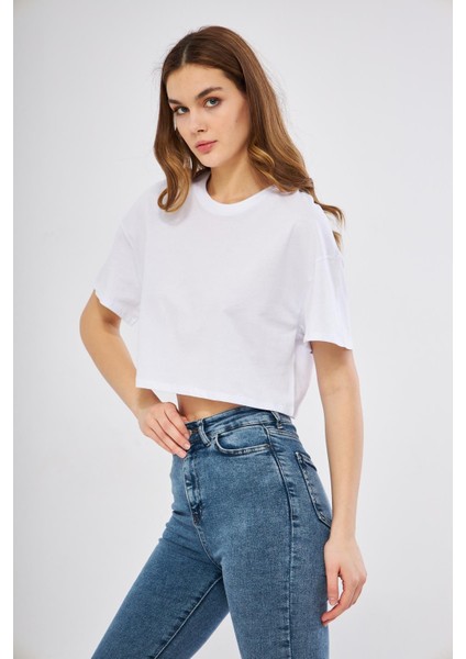 Oversize Beyaz Crop T-Shirt - BGB16 fiyatları