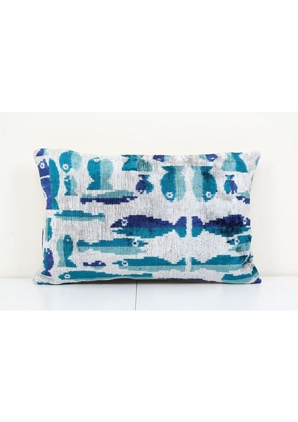 Mavi Renkli Hayvan Motifli Kadife Ikat Yastık Kılıfı