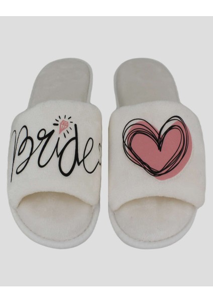 Bride - Yazılı Beyaz Gelin Terliği