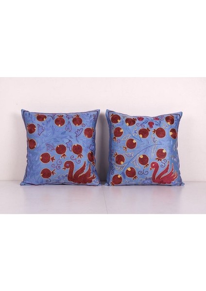 Set Çiçek Desenli Vintage Etnik Suzani Kırlent Kılıfı El Işlemesi Ipek Kırlent Kılıf