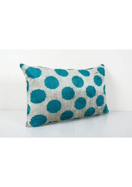Turkuaz Renkli Puantiye Desenli Kadife Ikat Yastık Kılıfı fiyatları