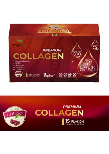 Premium Collagen 15 Flakon – 50.000 mg – Hidrolize Balık Kollajeni, NADH, Glutatyon, Resveratrol, L-Karnitin İçeren Takviye Edici Gıda fiyatları