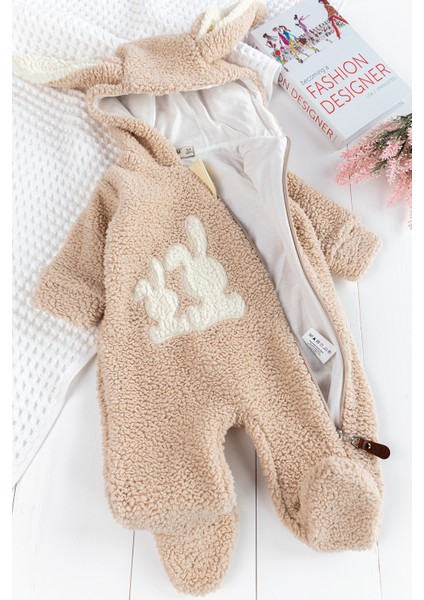 Tavşan Işlemeli Kapüşonlu Welsoft Peluş Kışlık Kız/erkek Bebek Tulum
