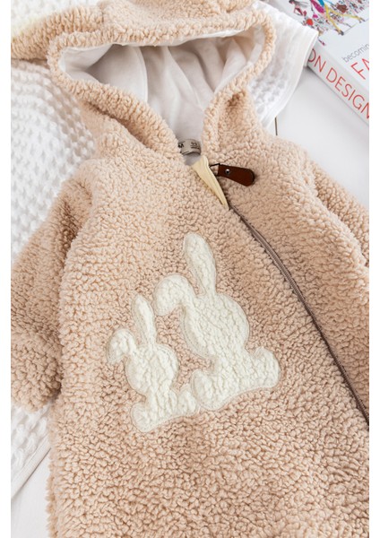 Tavşan Işlemeli Kapüşonlu Welsoft Peluş Kışlık Kız/erkek Bebek Tulum