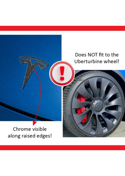 Tesla Model Y Özel Kesim Logo Seti - Direksiyon Ön Arka Jantlar ve Sensörler Için 8'lu Tesla Logo Sticker Seti (Simli Siyah)