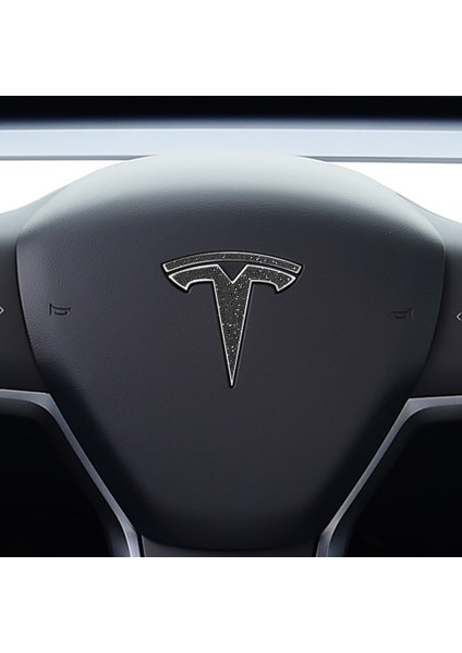 Tesla Model Y Özel Kesim Logo Seti - Direksiyon Ön Arka Jantlar ve Sensörler Için 8'lu Tesla Logo Sticker Seti (Simli Siyah)