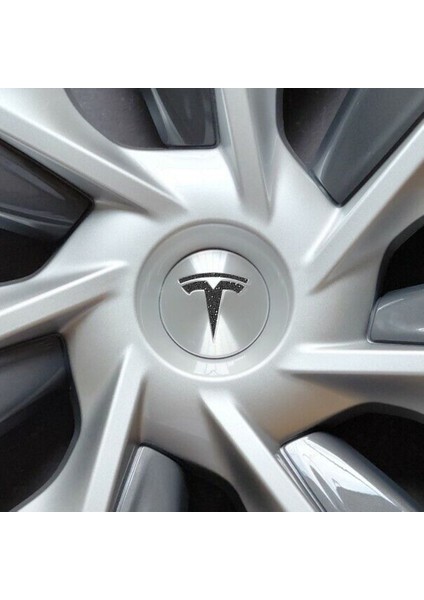 Tesla Model Y Özel Kesim Logo Seti - Direksiyon Ön Arka Jantlar ve Sensörler Için 8'lu Tesla Logo Sticker Seti (Simli Siyah)