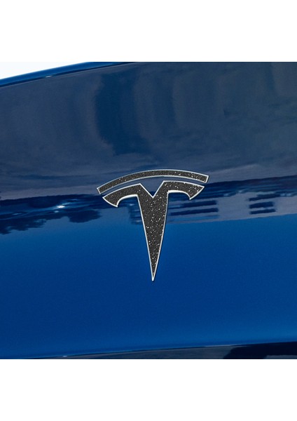 Tesla Model Y Özel Kesim Logo Seti - Direksiyon Ön Arka Jantlar ve Sensörler Için 8'lu Tesla Logo Sticker Seti (Simli Siyah)
