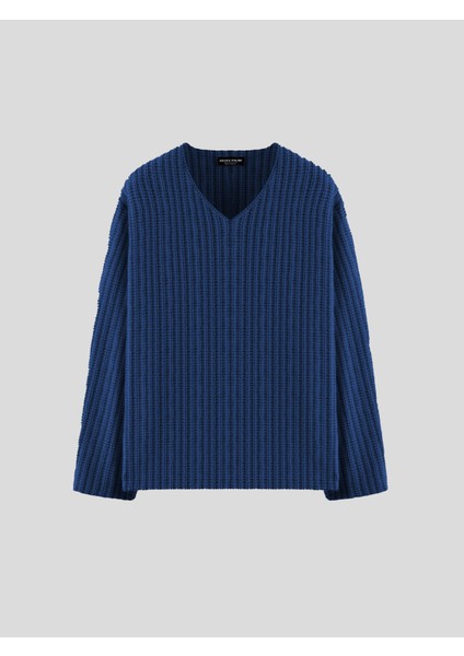 Oversize V Yaka Kazak Indigo fiyatları