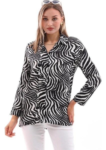 Kadın Uzun Kollu Viskon Gömlek Siyah Beyaz - BGG31 fiyatları