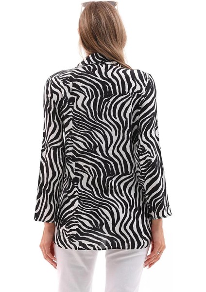 Kadın Uzun Kollu Viskon Gömlek Siyah Beyaz - BGG31 modelleri