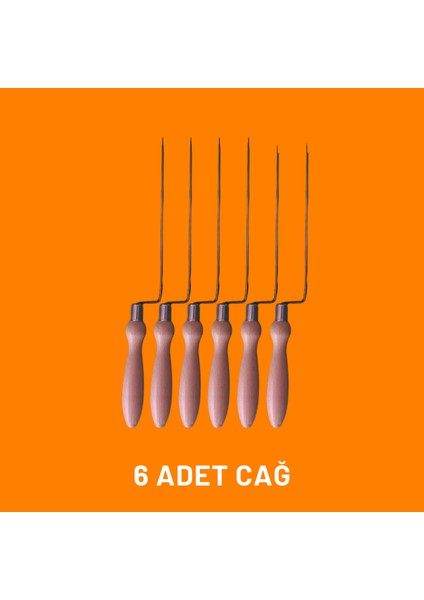 Cağ Kebap Şişi 6 Adet (Krom - Gürgen Sap)