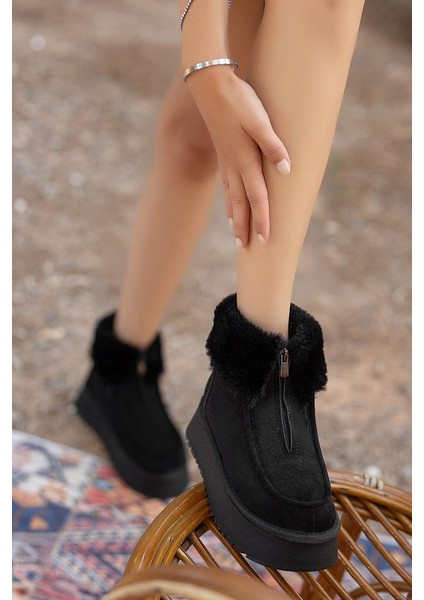 Mini Kürk Astarlı Önden Fermuarlı Kalın Taban Bağcıklı Rahat Kadın Bot fiyatları