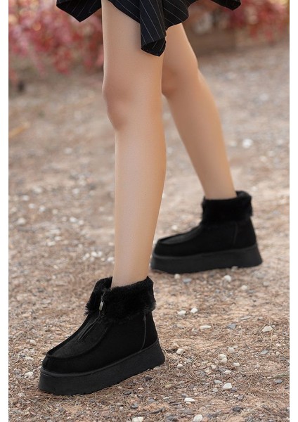 Mini Kürk Astarlı Önden Fermuarlı Kalın Taban Bağcıklı Rahat Kadın Bot modelleri