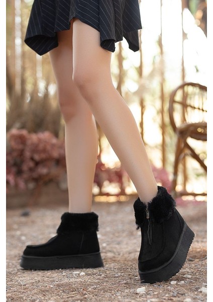 Mini Kürk Astarlı Önden Fermuarlı Kalın Taban Bağcıklı Rahat Kadın Bot fırsatları