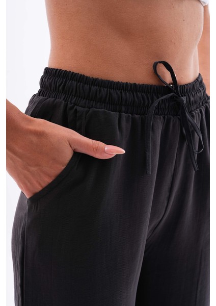 Kadın Beli Lastikli Diagonal Kumaş Palazzo Pantolon - BGP64