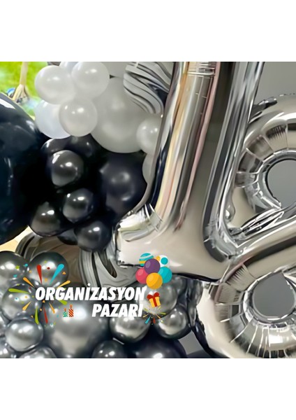 Zincir Balon Seti 18 Gümüş Folyo Balon-Siyah-Krom Gümüş-Metalik Beyaz 60 Adet +Balon Şeridi modelleri