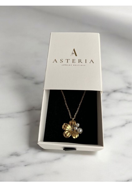 Asteria Jewelry Gold Incili Çiçek Kolye