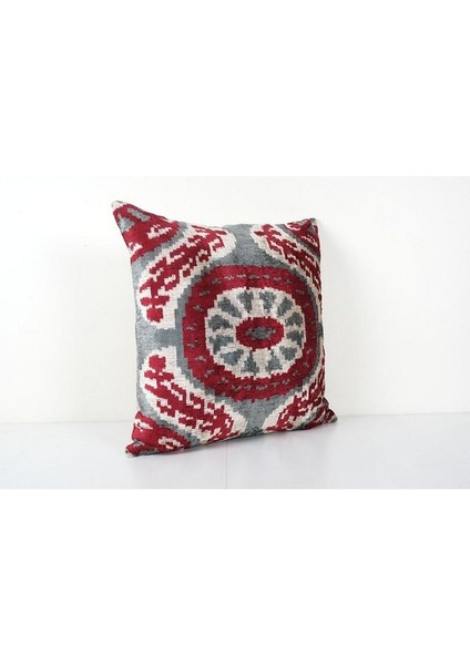 Kırmızı Renkli Geometric Desenli Kadife Ikat Yastık Kılıfı fiyatları