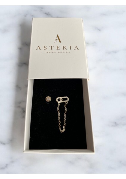 Asteria Jewelry Mess Zincir Detaylı Küpe