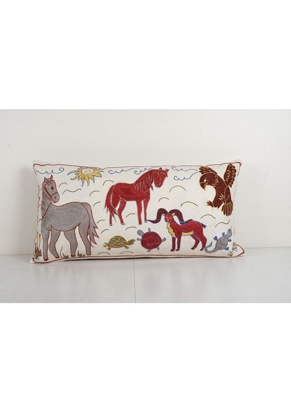 Hayvan Desenli Vintage Etnik Suzani Kırlent Kılıfı El Dokuma Kırlent Kılıf