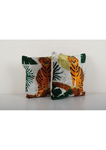 Turuncu Renkli Hayvan Motifli Kadife Ikat Yastık Kılıfı fiyatları