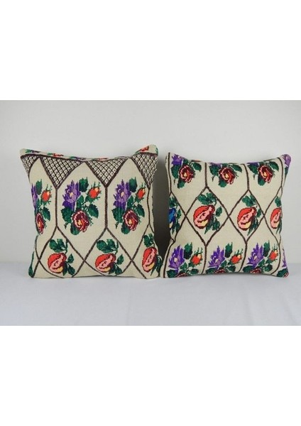 Çiçek Işlemeli Set Kilim Kırlent Kılıf