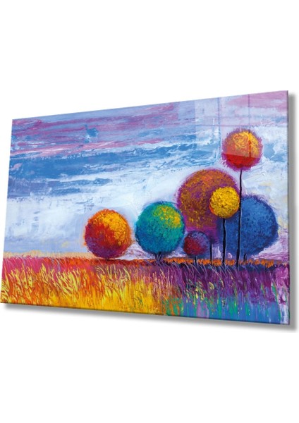 Teknoo- Renkli Ağaçlar Doğa Cam Tablo, Ev ve Ofis Duvar Dekoru,