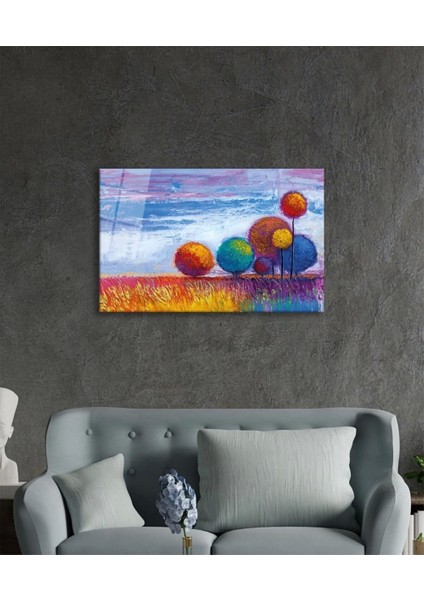 Teknoo- Renkli Ağaçlar Doğa Cam Tablo, Ev ve Ofis Duvar Dekoru, modelleri