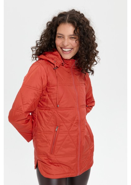 Kadın Kapüşonlu Üçgen Desenli Kısa Kapitone Mont Kiremit fiyatları